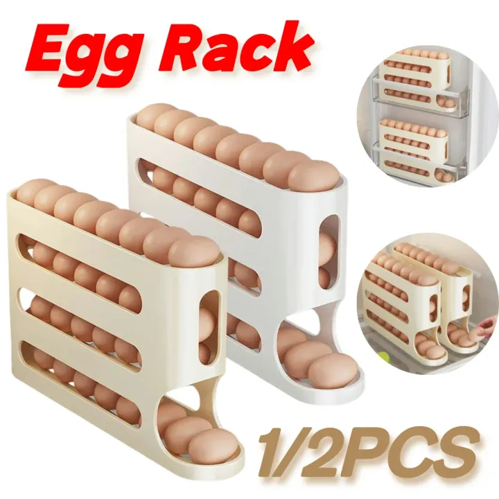 Revolving Egg Rack Egg Rack 4 Layers Automatic Scrolling Large Capacity Kitchen Rolling ...