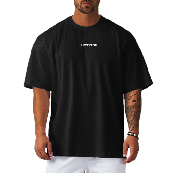 Summer%20Mesh%20Breathable%20Quick%20Dry%20Short%20Sleeve%20Top%20Gym%20Bodybuilding%20Fitness%20Training%20Clothes%20Oversized%20Loose%20Men's%20Sport%20T-Shirt%20-%20Image%206