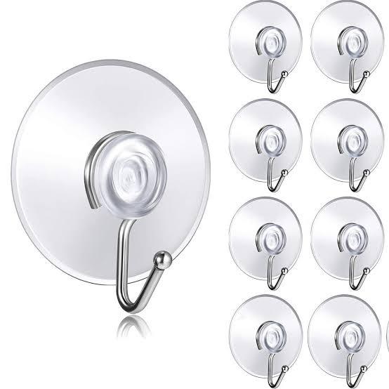 Suction Cup Hooks, 1.77 Inches Clear PVC Suction Cups with Metal Hooks Removable Small Suction Cups for Kitchen Bathroom Shower Wall Window Glass Door