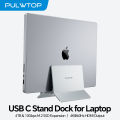 PULWTOP Vertical Laptop Docking Station With M2 SSD Expansion 4K HD RJ45 USB C Hub For Type C Notebook Workstation Setup. 