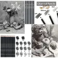 29Pcs Drawing Kit Sketching Pencils Set,Portable Pen Curtain-Charcoal Pencils, Sketch Pencils, Charcoal Stick,Sharpener,Eraser. 