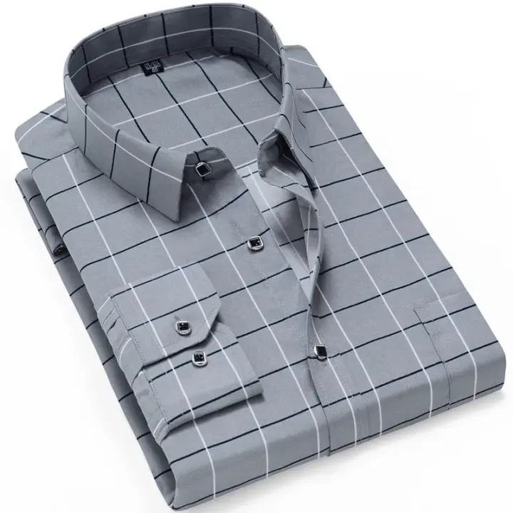 Plaid Men's Shirt Casual Thin Long Sleeve Printed Shirt Korean Slim Fit Thin Long Sleeve Printed Shirts for Man Striped Tops