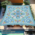 1 Pc Turquoise Bohemian Butterfly & Floral Tile Print Outdoor Canopy Portable UV Protection Sun Shade for Beach Garden Camping. 