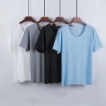 New Ice Silk Short-Sleeved Pyjamas for Men Summer Homewear Set Modal Seamless Crew Neck Lightweight Short-Sleeved T-Shirt Set. 