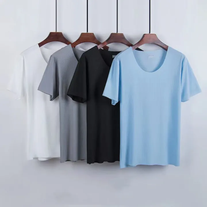 New%20Ice%20Silk%20Short-Sleeved%20Pyjamas%20for%20Men%20Summer%20Homewear%20Set%20Modal%20Seamless%20Crew%20Neck%20Lightweight%20Short-Sleeved%20T-Shirt%20Set%20-%20Image%202