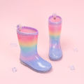 Four Seasons Cute Girls Rain Boots Rainbow Gradient Glitter Waterproof Non-Slip Toddler Kids Outdoor Rainy Day Shoes. 