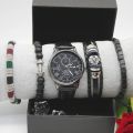 【Discount offer】5pcs Set Men's Watch Automatic Man Bracelets Leather Belt Fashion Waterproof Shock Resistant Watch for Outdoor Explore Fishing. 