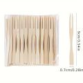 100pcs/500pcs Bamboo Fruit Fork Disposable - 9Cm/3.54In, Disposable Double Prong Fruit Cocktail Forks. 