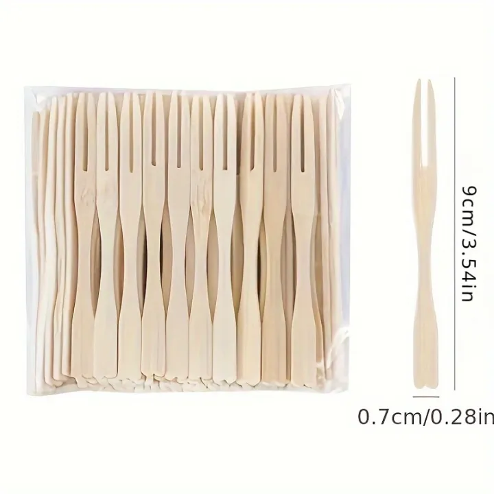 100pcs/500pcs%20Bamboo%20Fruit%20Fork%20Disposable%20-%209Cm/3.54In,%20Disposable%20Double%20Prong%20Fruit%20Cocktail%20Forks%20-%20Image%202