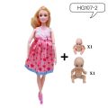 11.8''/30cm Movable Joints Pregnant Dolls Mom With 2 Babies On Her Tommy Modern Dress Princess Doll Educational Interactive Toy.