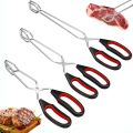 3sizes Barbecue Scissor Tong Non-Slip Grilled Food Bread Tong Metal BBQ Baking Clip with Long Handle Kitchen Cooking Accessories.
