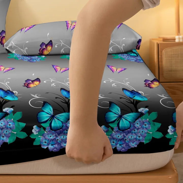 1%20Piece%20of%20Flower%20Flying%20Butterfly%20Dance%20Pattern%20Frosted%20Bedsheet,%20Bedroom%20Printed%20Bedspread,%20Bedding%20(Excluding%20Pillowcases)%20-%20Image%204