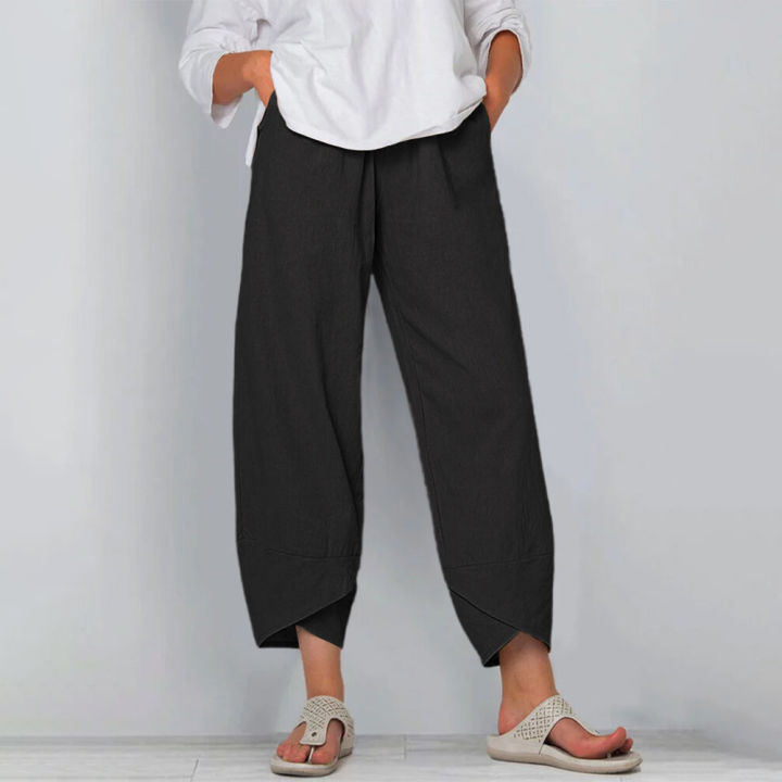 Women%20Cotton%20Linen%20Harem%20Pants%20Vintage%20Printed%20Wide%20Leg%20Trousers%20Casual%20Solid%20Pockets%20Harajuku%20High%20Waist%20Baggy%20Pants%20Joggers%20-%20Image%205