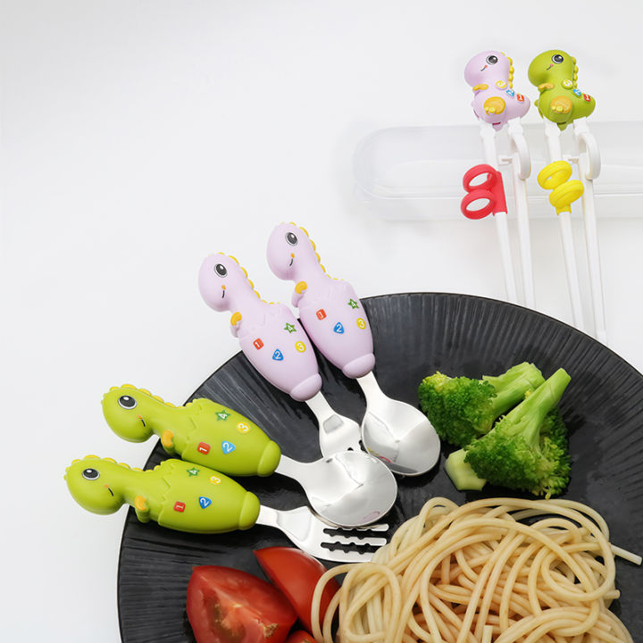 Dinosaur%20Style%20Children%20Practice%20Chopsticks,%20Baby%20Spoon/Fork%20Cutlery%20Storage%20Box%20Set,%20Suitable%20For%203-6%20Years%20Old%20Eating%20Utensils%20-%20Image%202