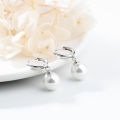 Fashion Earring 925 Sterling Silver Color Fine Jewelry White Pearl Hoop Earrings for Women Wedding Gift. 