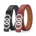 1pc New Women's Belt Fashion Silver Three Circle Buckle Belt Versatile Personalized PU Leather Belt Paired With Jeans Lady Belt.