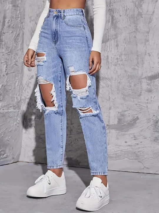 American%20Retro%20Hole-punched%20Jeans%20Women%20High%20Waist%20Straight-crotch%20Loose%20Slim%20Design%20High-street%20Vibe%20Wide-legged%20Dragging%20Pants%20-%20Image%203