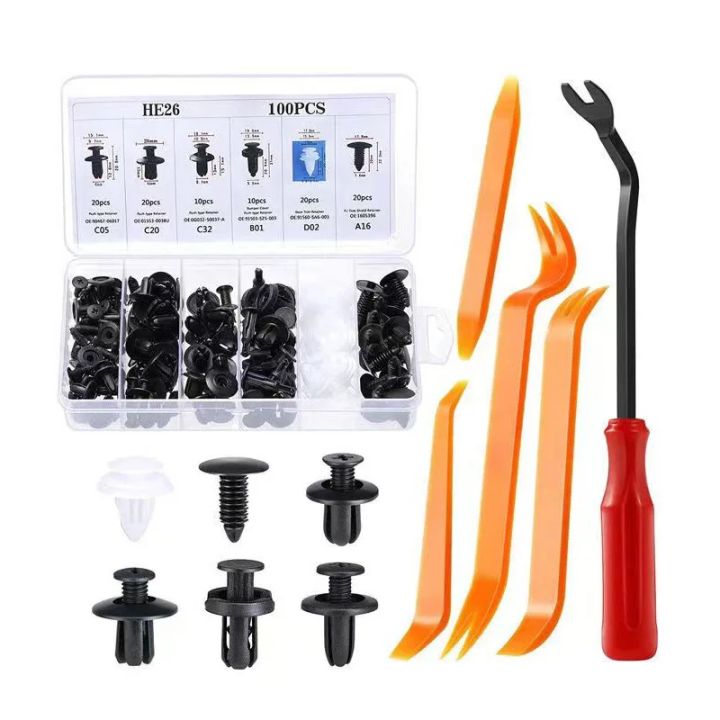 NEW 100 PCS Car Rivets Fasteners Retainer Kit and 1 Fastener Removers ...