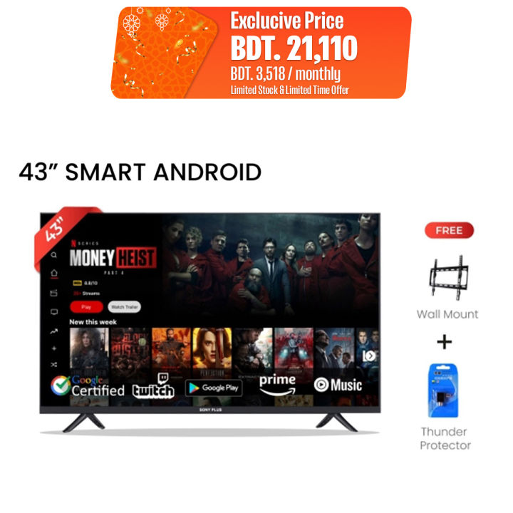 Sony Plus 43-inch Smart Android LED TV 4K Ultra HD Wi-Fi Full HD with Dolby Atmos and Fast Wi-Fi - New