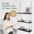 wooden Wall Hanging Rope Shelf Mounted Floting Storage Unit 12 inch x 5 inchs. 