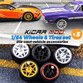 1/64 Wheels with Fixed Rubber Tires Pentagram Spoke for Toy Model Diecast Cars Refiting Parts for Hotwheels (5 sets for 5 Cars). 