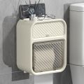 Multifunctional Double Layer Toilet Paper Storage Box Wall Mounted Punch-Free Waterproof Bathroom Tissue Holder with Drawer. 
