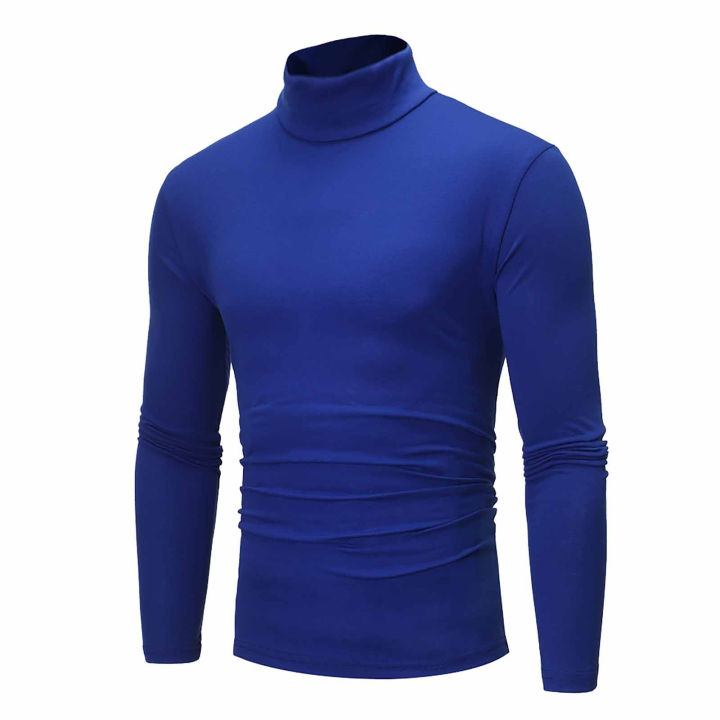Autumn Winter Men's High Neck T-shirt Slim Fit Fashion High Elastic Long Sleeve Cotton Casual Breathable Apparel Pullover