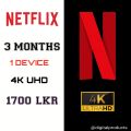 Netflix 3 Months 4KUHD Streaming Media. 