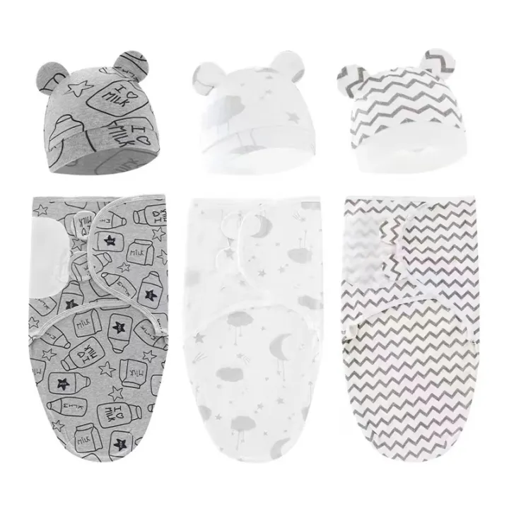 Baby%20Blanket%20Hat%20Set%20Cartoon%20Printed%20Cotton%20Newborn%20Swaddle%20Adjustable%20Infant%20Sleeping%20Swaddle%20Wraps%20All%20Seasons%200-6%20Months%20-%20Image%204