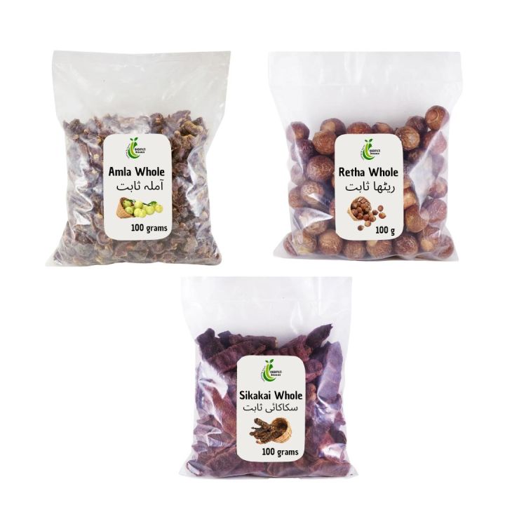 Pack of 3 Organic Amla Reetha Shikakai Whole 300g