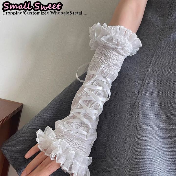 Ballet%20Goths%20Women%E2%80%98s%20Y2K%20Girl%20Summer%20Lolita%20JK%20Bie%20Bow%20Sleeve%20Cover%20Half%20Finger%20Yarn%20Arm%20Warmers%20Wrist%20Cuffs%20Lace%20Ruffled%20Gloves%20-%20Image%205