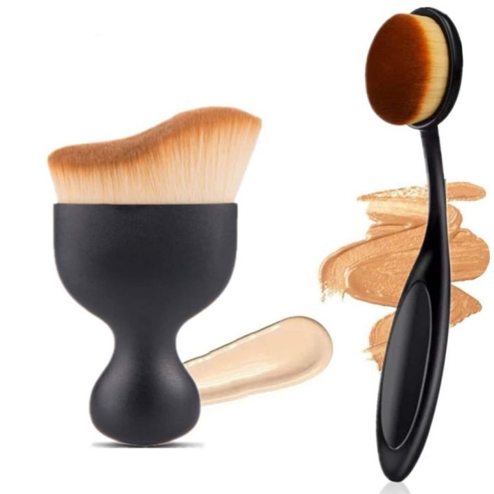 2PCS Oval Foundation Makeup Brushes - Toothbrush Shape Kabuki Brush for Liquid Foundation, Cream Blending, Contouring | Soft Syn