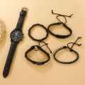 5PCS Set Fashion Mens Sports Watches Man Business Quartz Wristwatch Luxury Leather Bracelet Men Casual Clock Watch. 