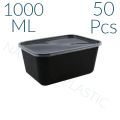 Rectangular Disposable Black Conatainer with Lid Pack of 50 pcs. 