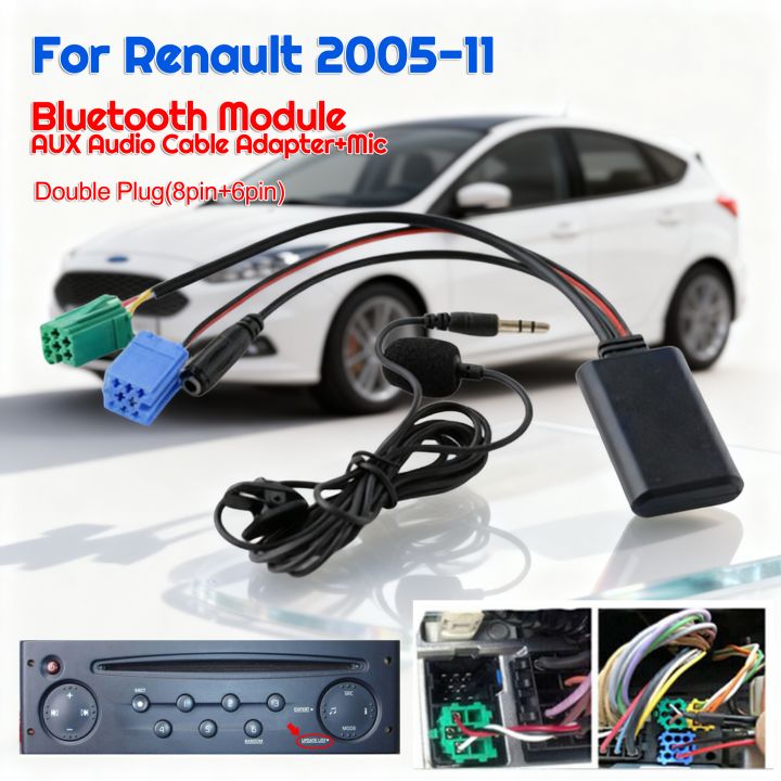 Car Bluetooth Module AUX IN Wireless BT Module with MIC Audio Cable Adapter for Renault Clio Espace Kangoo Laguna Megane