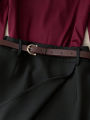 Women's Burgundy Off-Shoulder Long Sleeve Top & Black Skort Set, Elegant Boss Lady Style Slimming Two-Piece Outfit. 