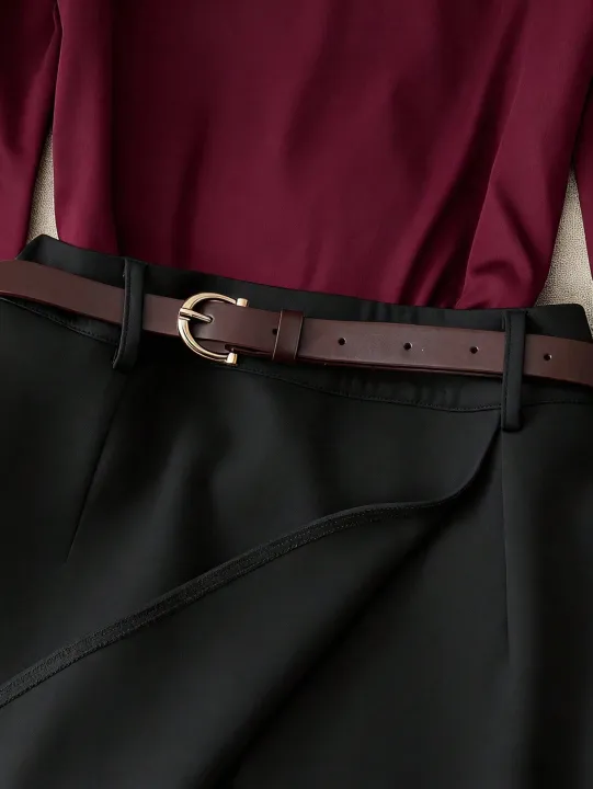 Women's%20Burgundy%20Off-Shoulder%20Long%20Sleeve%20Top%20&%20Black%20Skort%20Set,%20Elegant%20Boss%20Lady%20Style%20Slimming%20Two-Piece%20Outfit%20-%20Image%203