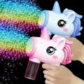Unicorn children's electric bubble gun, toy bubble machine, automatic soap blowing machine with lights, outdoor party game, new. 