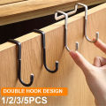 201 Stainless Steel Hook Free Punching Double S-Shape Hook Kitchen Bathroom Cabinet Door Back Type Coat Towel Storage Hanger. 