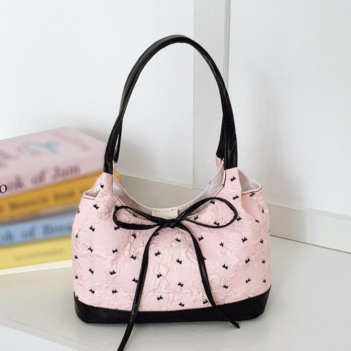 Sweet%20Single%20Shoulder%20Underarm%20Bag%20Bow%20Print%20Tote%20Bag%20Fashion%20Underarm%20Bag%20Protable%20Casual%20Commute%20Niche%20Handbags%20-%20Image%204