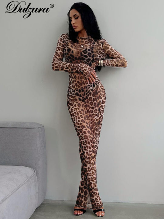 Dulzura 2024  Elegant Maxi Dress Printed Leopard Long Sleeve Dresses Women Clothes Y2K Lady Party Club Streetwear Holiday