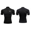 Running T-shirts Mens Compression Shirts Summer Fitness Short Sleeve Quick-Dry Half-Zipper Slim Fit Polo Shirt Baselayer Tees.