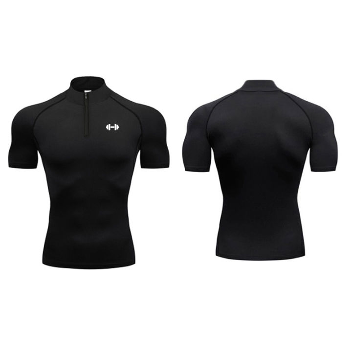 Running%20T-shirts%20Mens%20Compression%20Shirts%20Summer%20Fitness%20Short%20Sleeve%20Quick-Dry%20Half-Zipper%20Slim%20Fit%20Polo%20Shirt%20Baselayer%20Tees%20-%20Image%203