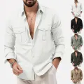 New Men Shirts Long Sleeve Casual Spring Summer Retro Work Multi-pocket Slim Social Business Casual Blouse Solid Color Shirt. 