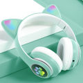 Cute Cat Ear Wireless Headphones with RGB Lights – Bluetooth 5.0 Headband Headset with Mic for Kids & Teens (Phone & PC). 