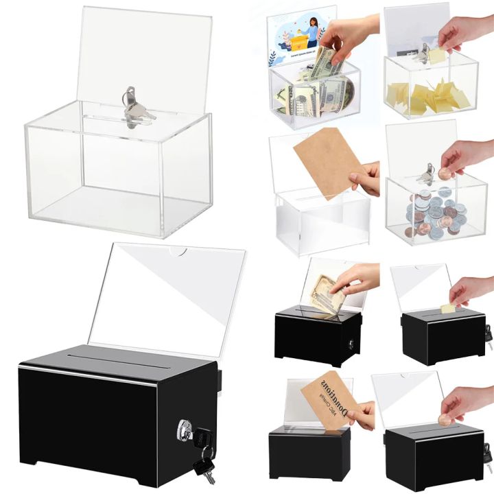 Box Clear Donation Storage Jar Suggestion Trading Lock Ballot Raffle ...