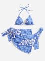 European and American Swimsuit Skirt Bikini Three-Piece Set.
