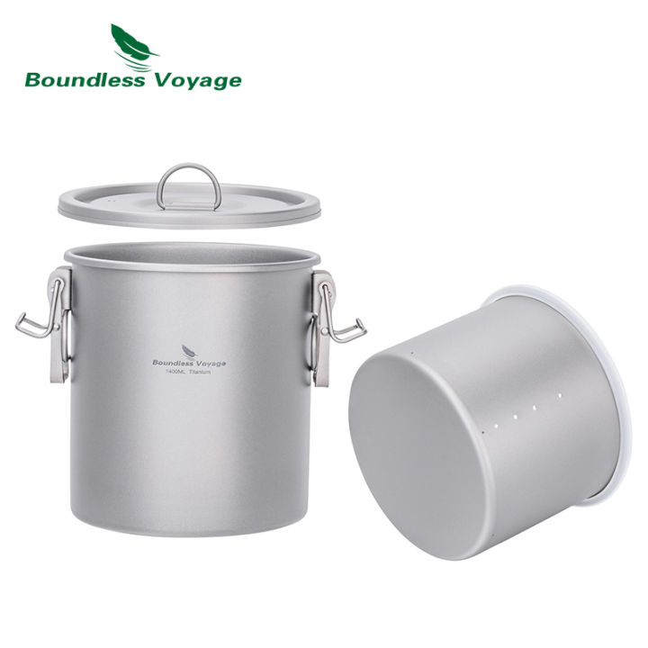 Boundless Voyage 1.4L Titanium Pot Rice Cooker Set Ultralight Camping Cookware for Outdoor, Hiking, Travelling Cooking W-Ti2093c