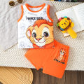 2pcs Summer Baby Boys Lion King Print Tank Top Set, Fierce Soul Graphic, Casual Daily/Outdoor Play, 9-12M, Contrast Trim Vest. 