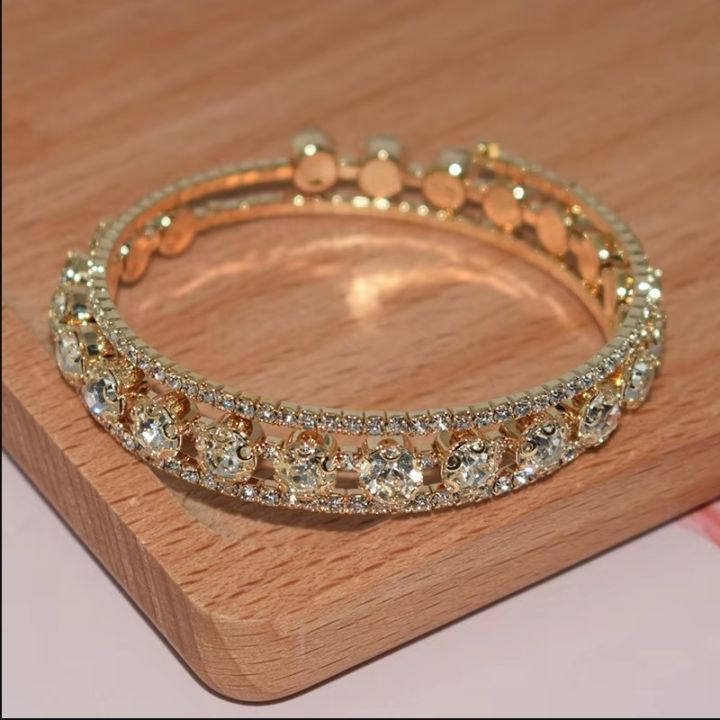 Fashion Crystal Bracelet for Women Wedding Bangle Hand Jewelry Multi-Layer Bridal Rhinestone Bracelet | Rose Gold